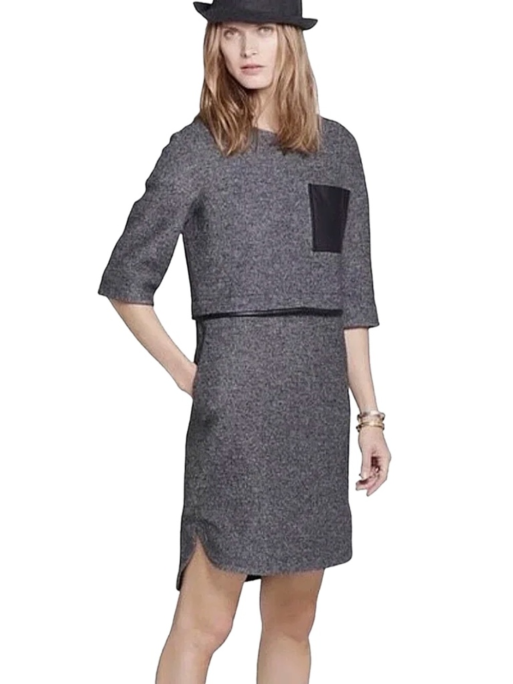 Madewell Leather Pocket Installation Shirt Tail Dress Wool Viscose Rayon Medium